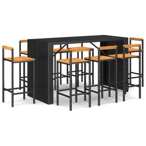 vidaXL 9 pcs conjunto de bar p/ jardim vime PE/ac&aacute;cia maci&ccedil;a preto