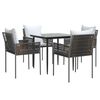 vidaXL 5 pcs conjunto de jantar p/ jardim c/ almofad&otilde;es vime PE e a&ccedil;o