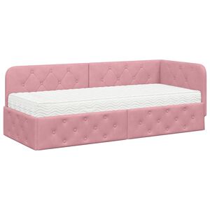 vidaXL Estrutura de Cama de Canto com colch&atilde;o Rosa 80 x 200 cm Veludo
