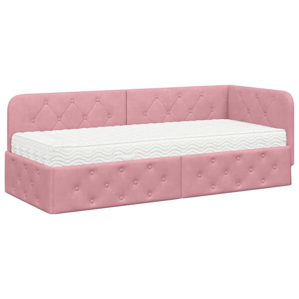 vidaXL Estrutura de Cama de Canto com colch&atilde;o Rosa 80 x 200 cm Veludo