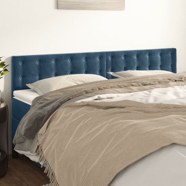 vidaXL Cabeceira de cama 2 pcs veludo 80x5x78/88 cm azul-escuro