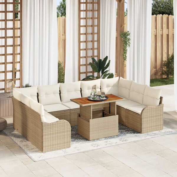 vidaXL Conjunto de Sof&aacute; de Jardim 10 pcs Bege Rattan Sint&eacute;tico