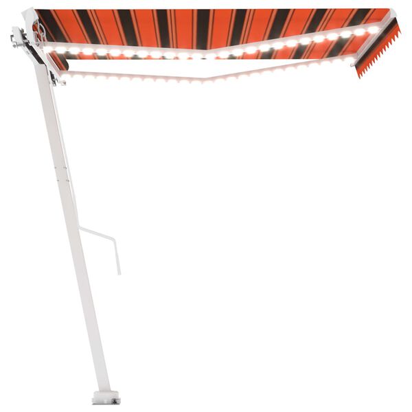 vidaXL Toldo retr&aacute;til manual com LED 350x250 cm laranja e castanho