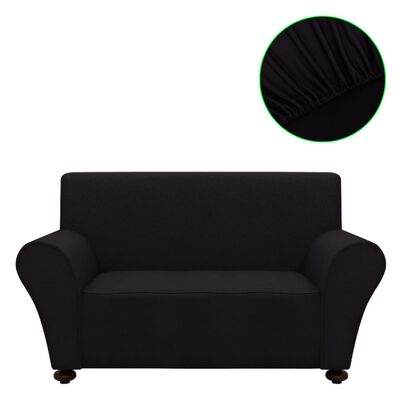 vidaXL Capa de sofá elástica de jersey de poliéster, preto