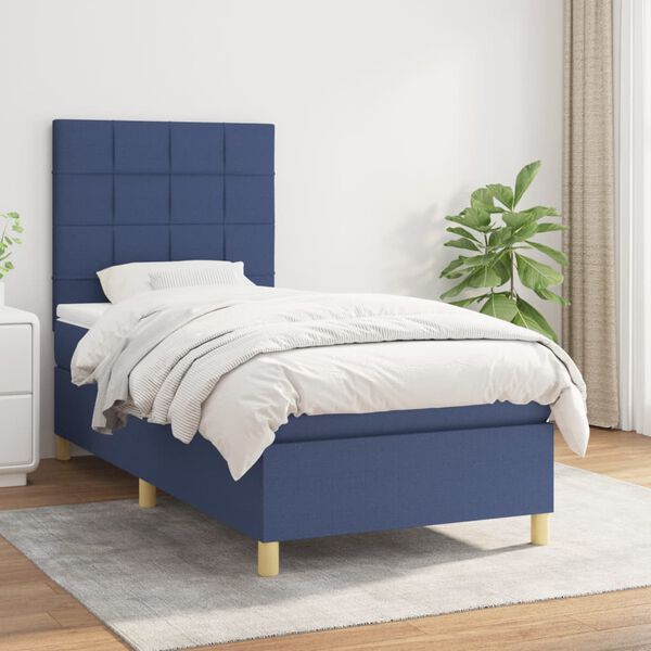 vidaXL Cama com molas/colch&atilde;o 90x190 cm tecido azul