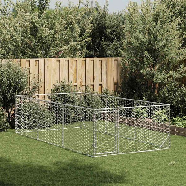 vidaXL Canil para cães ao ar livre com porta 2x4x1 m aço galvanizado