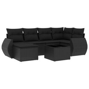 vidaXL 7 pcs conjunto de sof&aacute;s p/ jardim c/ almofad&otilde;es vime PE preto