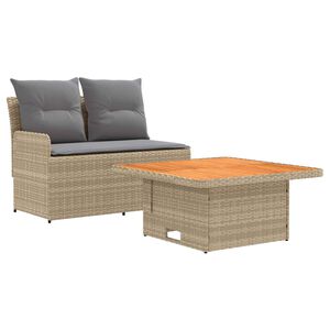 vidaXL Sof&aacute; de Jardim com Bra&ccedil;o e Mesa Levant&aacute;vel 2 Pe&ccedil;a Rattan de PE