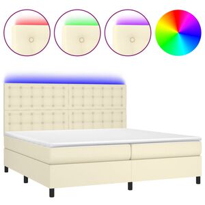 vidaXL Cama box spring c/ colch&atilde;o/LED 200x200cm couro artificial creme