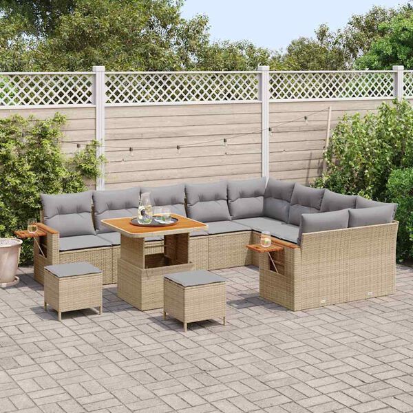 vidaXL Conjunto de Sof&aacute; de Jardim com almofada Bege Rattan Sint&eacute;tico