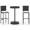 vidaXL 3 pcs conjunto bar de jardim com almofad&otilde;es vime PE preto