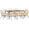 vidaXL Conjunto jantar jardim 9 pe&ccedil;as almofadas vidro vime PE castanho