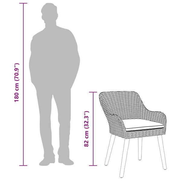 vidaXL Conjunto de Jantar para Jardim 9 pcs Cinzeto vime PE