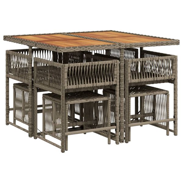 vidaXL 9 pcs conjunto de jantar p/ jardim c/ almofad&otilde;es vime PE cinza