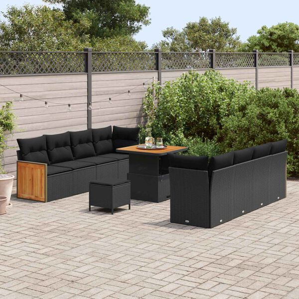 vidaXL Conjunto de Sof&aacute; de Jardim com almofada 11 pcs Preto