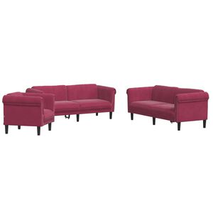 vidaXL 3 pcs conjunto de sof&aacute;s veludo vermelho-tinto