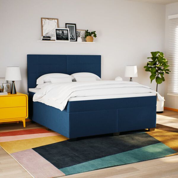 vidaXL Cama com molas/colch&atilde;o 180x200 cm tecido azul