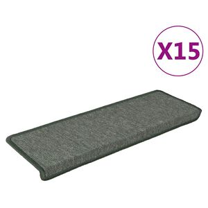 vidaXL Tapetes de escada 15 pe&ccedil;as 65x21x4 cm verde escuro com borda retangular