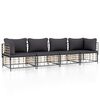 vidaXL 4 pcs conjunto lounge de jardim c/ almofadões vime PE antracite