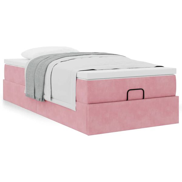 moldura de cama otomana vidaXL com colch&atilde;o rosa 90x190 cm Veludo