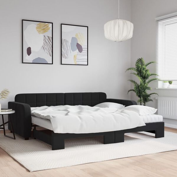 vidaXL Sof&aacute;-cama com gavet&atilde;o e colch&otilde;es 90x190 cm veludo preto