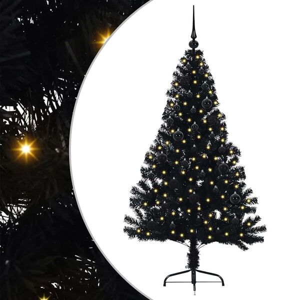 vidaXL &Aacute;rvore de Natal Artificial Pr&eacute;-iluminada Preto 150 cm PVC