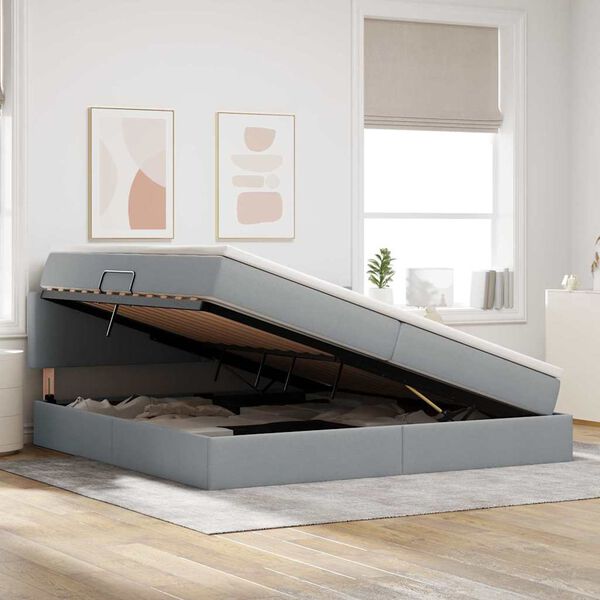 vidaXL Cama com arruma&ccedil;&atilde;o e colch&atilde;o Cinzento-claro 200 x 200 cm