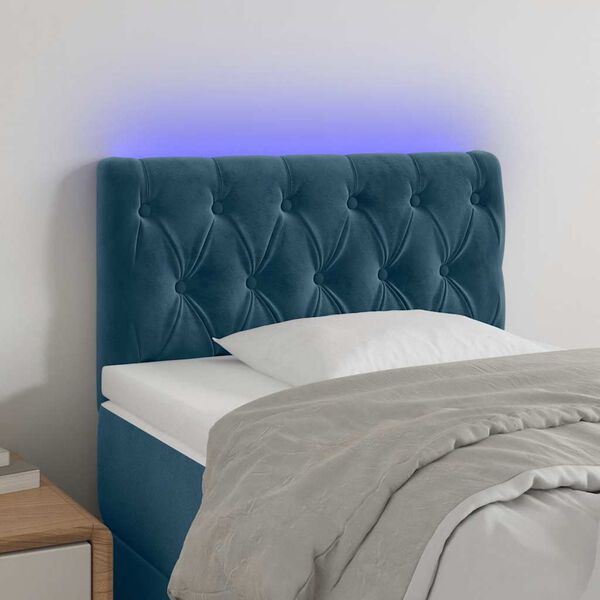 vidaXL Cabeceira de cama c/ luzes LED veludo 80x7x78/88 cm azul-escuro