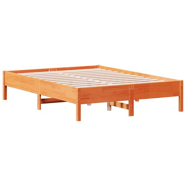 VidaXL Cama sem colch&atilde;o 140x190 cm pinho maci&ccedil;o castanho-mel