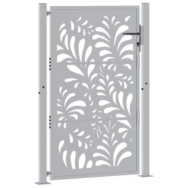 vidaXL Port&atilde;o de jardim 100x150 cm em a&ccedil;o resistente &agrave;s intemp&eacute;ries com design ondulado