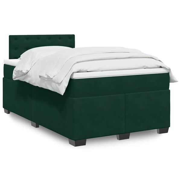 vidaXL Cama boxspring com colch&atilde;o 120x200 cm veludo verde-escuro