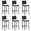 vidaXL Bancos de bar com almofad&otilde;es 6 pcs vime PE preto