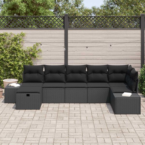 vidaXL Conjunto de Sofá de Jardim com almofada 7 pcs Preto vime PE