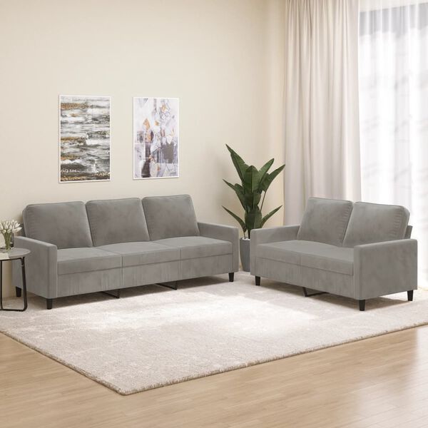 vidaXL 2 pcs conjunto de sofás com almofadões veludo cinzento-claro