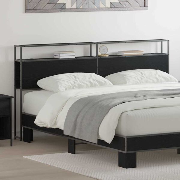 vidaXL Cabeceira de armazenamento com prateleira Carvalho preto 180 cm