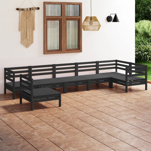 vidaXL 7 pcs conjunto lounge de jardim pinho maci&ccedil;o preto