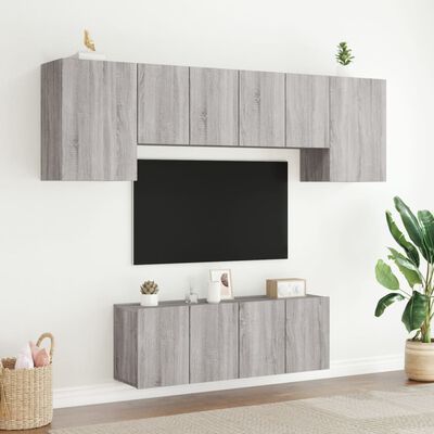 vidaXL 6 pcs móveis de parede p/ TV derivados de madeira cinza sonoma