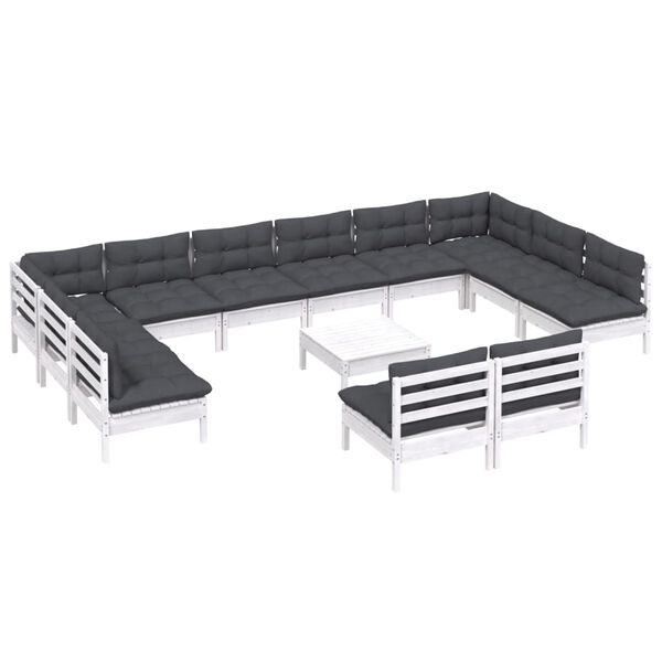vidaXL 13 pcs conj. lounge de jardim c/ almofad&otilde;es pinho maci&ccedil;o branco
