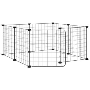 vidaXL Gaiola para animais de estima&ccedil;&atilde;o com 8 pain&eacute;is e porta, preta, 70x70x35 cm, a&ccedil;o