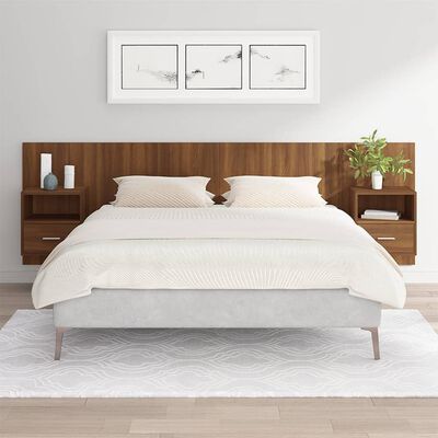vidaXL Cabeceira cama + armários madeira processada carvalho castanho