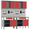 vidaXL Conjunto de bancada de trabalho 8 unid. Vermelho e Cinza