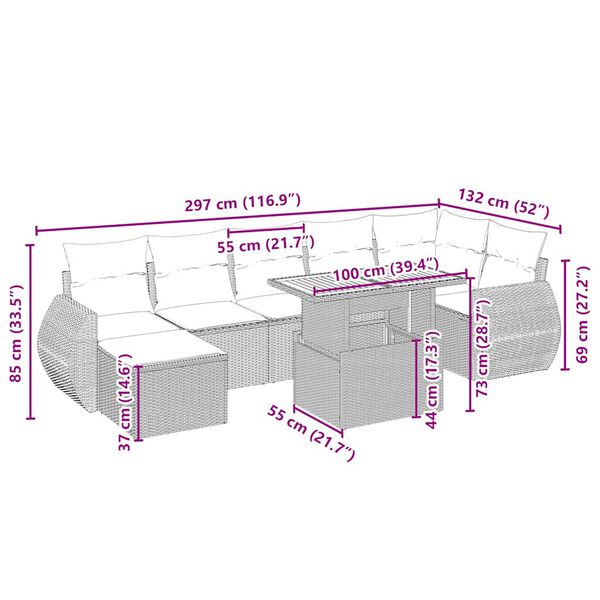 vidaXL 8 pcs conjunto de sof&aacute;s p/ jardim com almofad&otilde;es vime PE bege