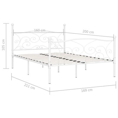 vidaXL Estrutura de cama com estrado de ripas 160x200 cm metal branco