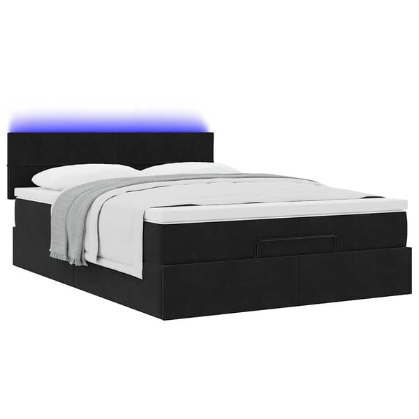 vidaXL Estrutura de cama otomana com colch&atilde;o 140x190 cm veludo preto