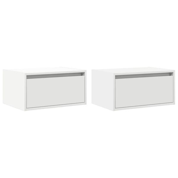 vidaXL Mesas de cabeceira de parede com luzes LED 2 pcs branco