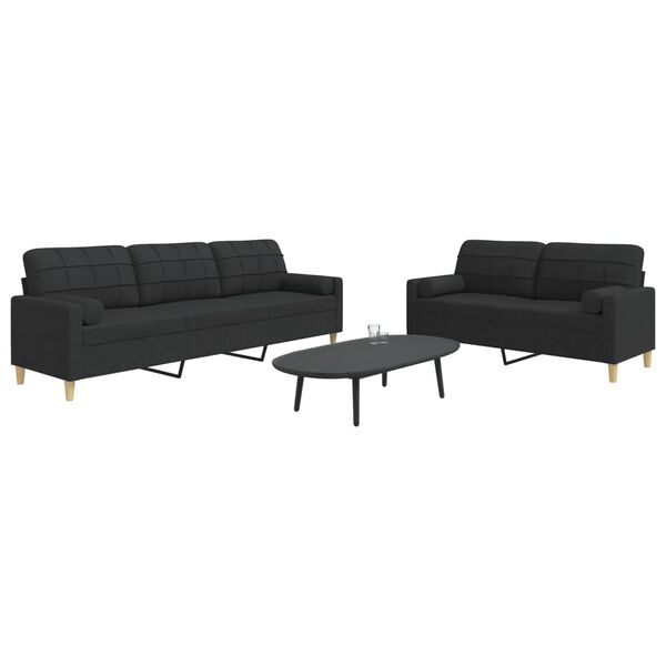 vidaXL 2 pcs conjunto de sof&aacute;s com almofadas decorativas tecido preto