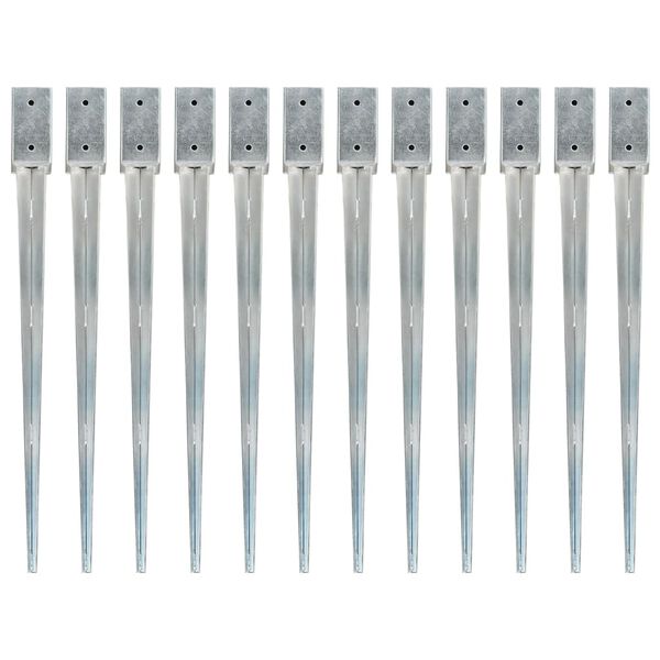 vidaXL Estacas de enterrar 12 pcs 7x7x90 cm a&ccedil;o galvanizado prateado