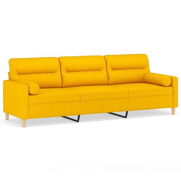 vidaXL Sof&aacute; 3 lug. c/ almofadas/almofad&otilde;es 210 cm tecido amarelo-claro