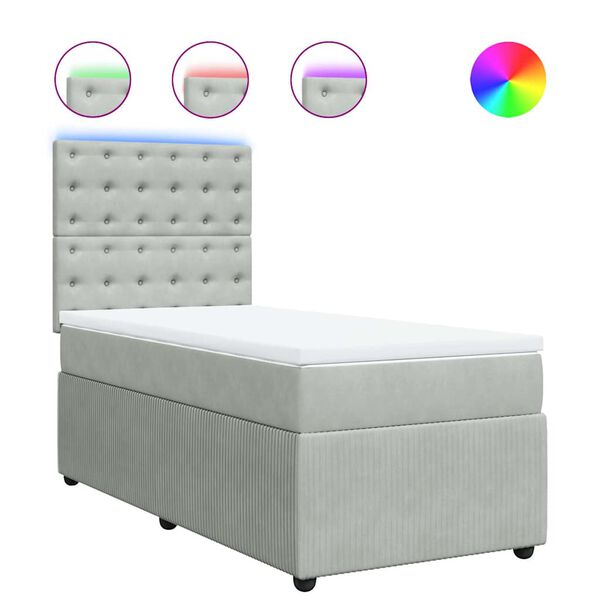 vidaXL Cama com molas/colch&atilde;o 90x190 cm veludo cinza-claro
