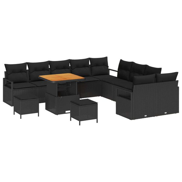 vidaXL Conjunto de Sof&aacute; de Jardim com almofada 13 pcs Preto